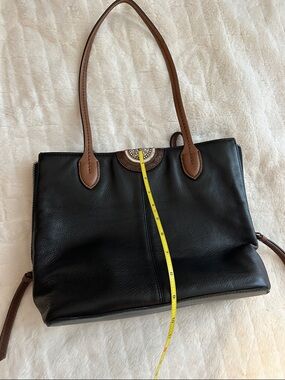 Brighton Black Leather Shoulder Bag with Brown Handles